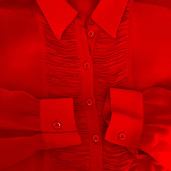 Escada Gorgeous Red 💯 Silk Logo Button Blouse - Picture 16 of 16
